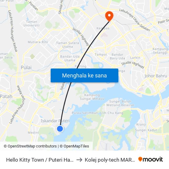 Hello Kitty Town / Puteri Harbour (0007723) to Kolej poly-tech MARA, Batu pahat map