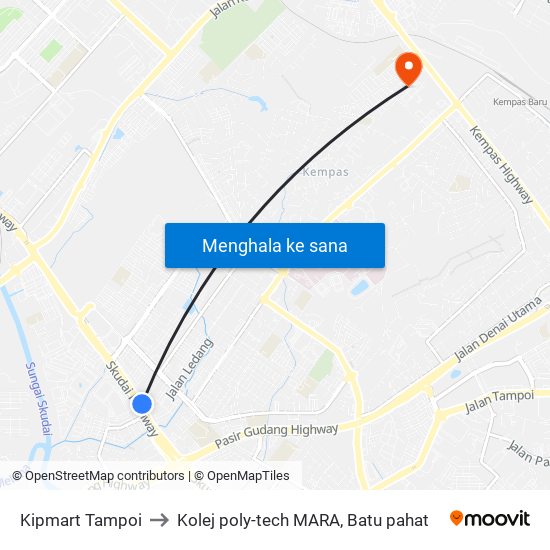 Kipmart Tampoi to Kolej poly-tech MARA, Batu pahat map