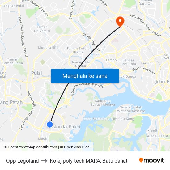 Opp Legoland to Kolej poly-tech MARA, Batu pahat map