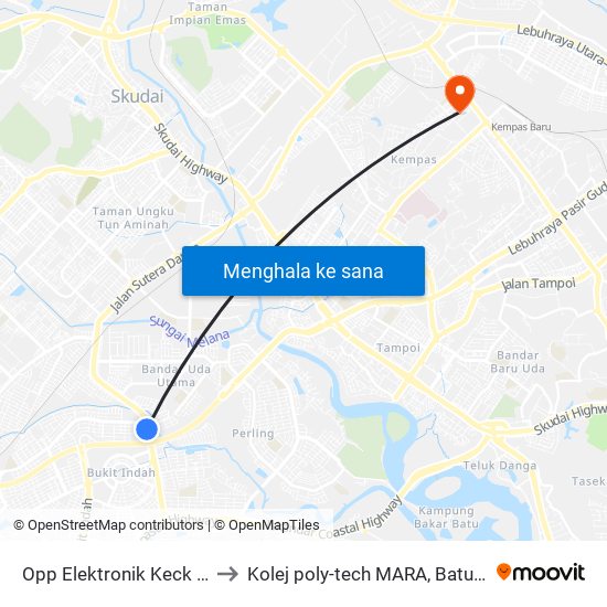 Opp Elektronik Keck Seng to Kolej poly-tech MARA, Batu pahat map