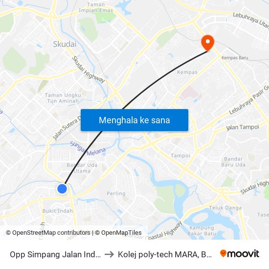 Opp Simpang Jalan Indah 1/10 to Kolej poly-tech MARA, Batu pahat map