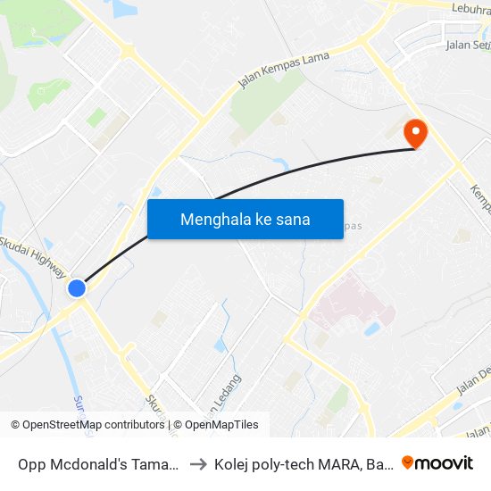 Opp Mcdonald's Taman Sutera to Kolej poly-tech MARA, Batu pahat map