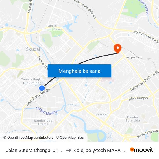 Jalan Sutera Chengal 01 (0008050) to Kolej poly-tech MARA, Batu pahat map