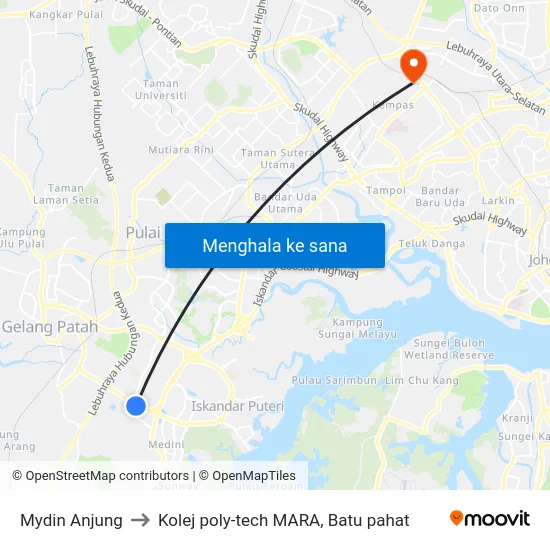 Mydin Anjung to Kolej poly-tech MARA, Batu pahat map