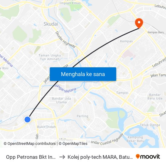 Opp Petronas Bkt Indah 1 to Kolej poly-tech MARA, Batu pahat map