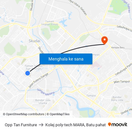 Opp Tan Furniture to Kolej poly-tech MARA, Batu pahat map