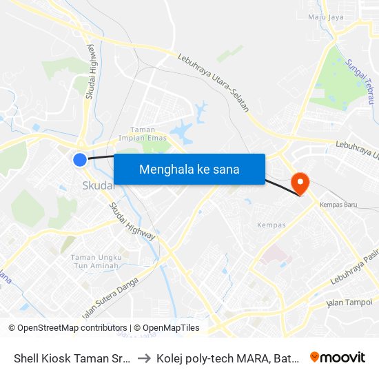 Shell Kiosk Taman Sri Putri to Kolej poly-tech MARA, Batu pahat map