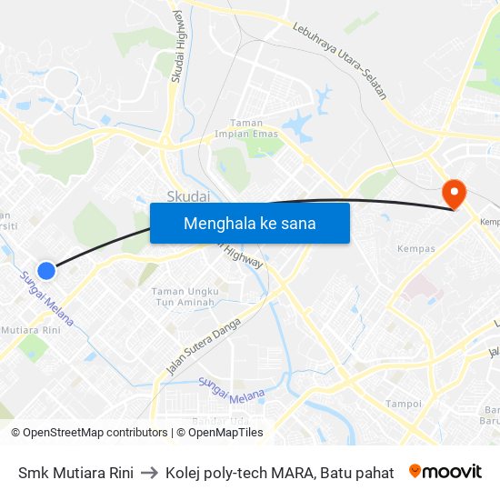 Smk Mutiara Rini to Kolej poly-tech MARA, Batu pahat map