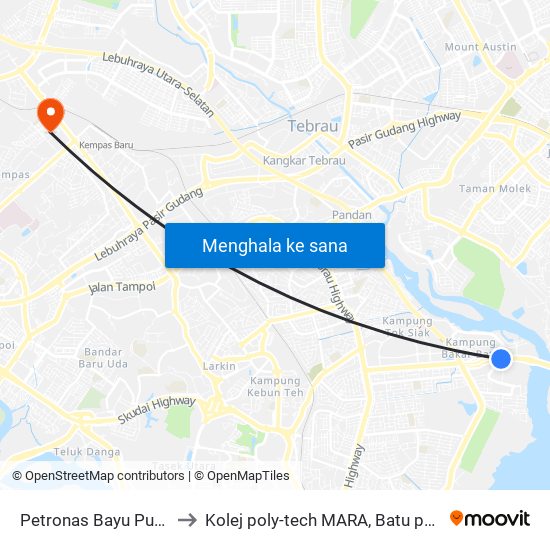 Petronas Bayu Puteri to Kolej poly-tech MARA, Batu pahat map