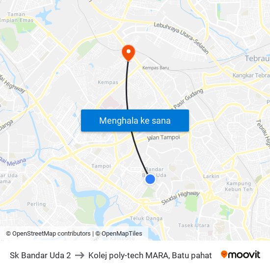 Sk Bandar Uda 2 to Kolej poly-tech MARA, Batu pahat map