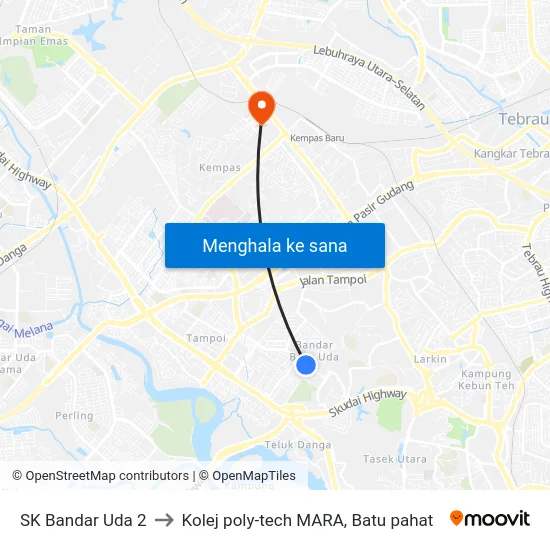 SK Bandar Uda 2 to Kolej poly-tech MARA, Batu pahat map