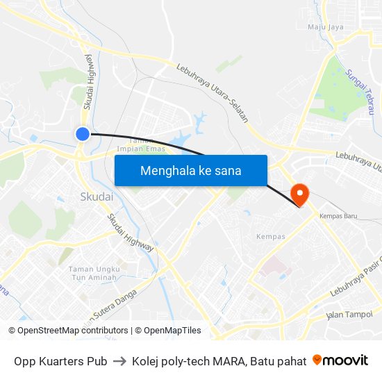 Opp Kuarters Pub to Kolej poly-tech MARA, Batu pahat map