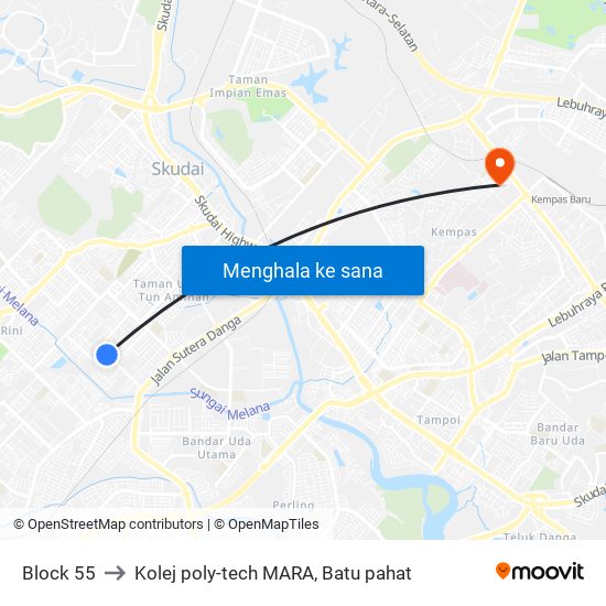 Block 55 to Kolej poly-tech MARA, Batu pahat map