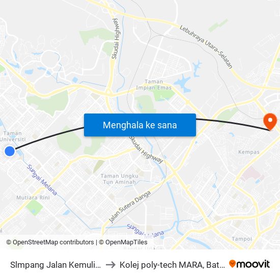 Slmpang Jalan Kemuliaan 21 to Kolej poly-tech MARA, Batu pahat map