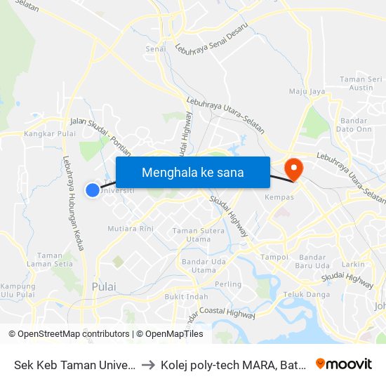 Sek Keb Taman Universiti 2 to Kolej poly-tech MARA, Batu pahat map