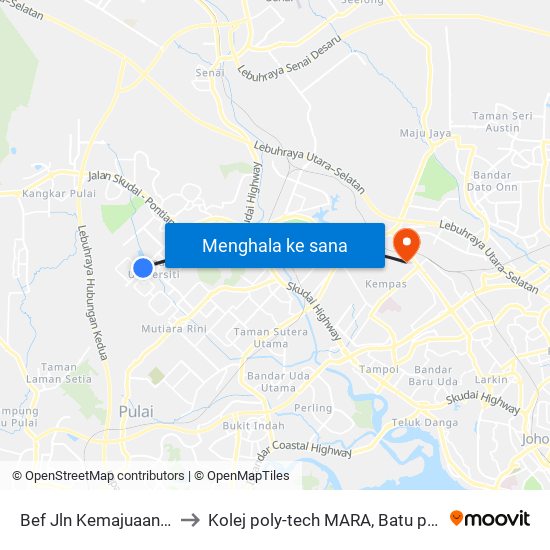 Bef Jln Kemajuaan 11 to Kolej poly-tech MARA, Batu pahat map