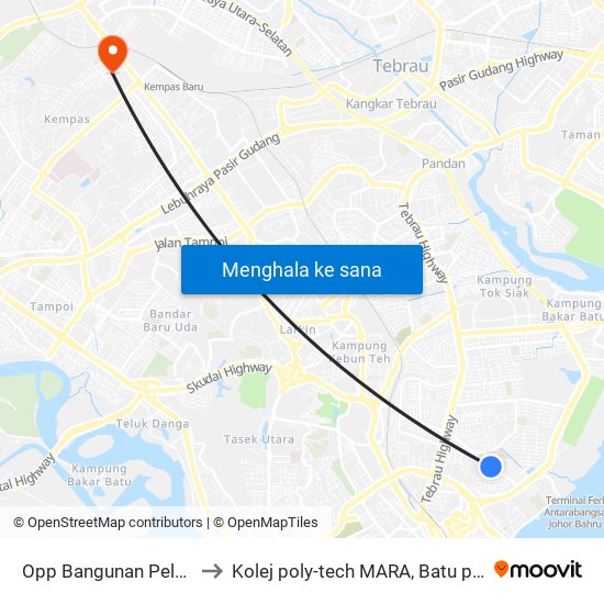 Opp Bangunan Pelangi to Kolej poly-tech MARA, Batu pahat map