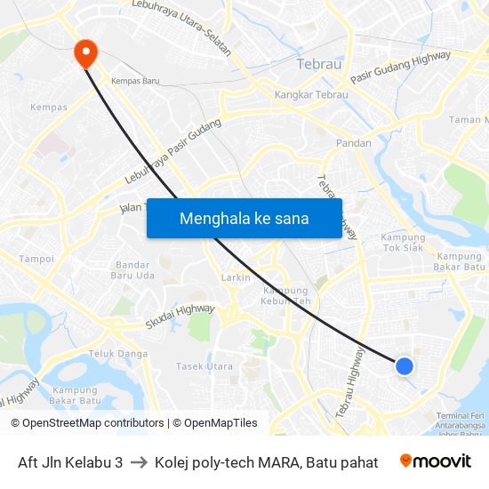 Aft Jln Kelabu 3 to Kolej poly-tech MARA, Batu pahat map