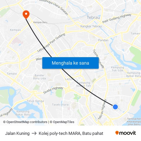 Jalan Kuning to Kolej poly-tech MARA, Batu pahat map