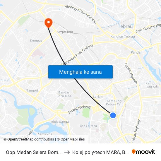 Opp Medan Selera Bomba Larkin to Kolej poly-tech MARA, Batu pahat map