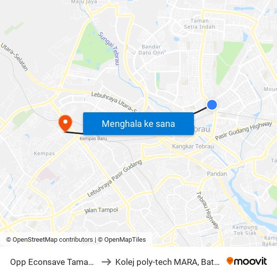 Opp Econsave Taman Daya to Kolej poly-tech MARA, Batu pahat map