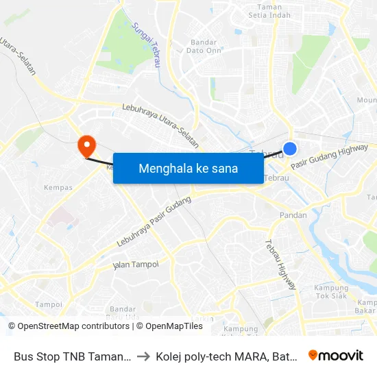 Bus Stop TNB Taman Daya to Kolej poly-tech MARA, Batu pahat map