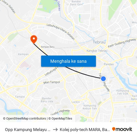 Opp Kampung Melayu Majidee to Kolej poly-tech MARA, Batu pahat map