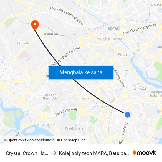 Crystal Crown Hotel to Kolej poly-tech MARA, Batu pahat map