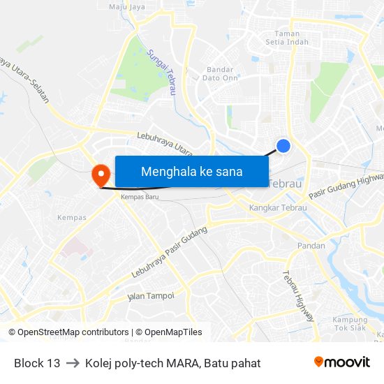 Block 13 to Kolej poly-tech MARA, Batu pahat map