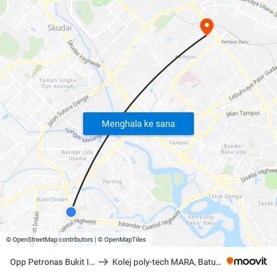 Opp Petronas Bukit Indah to Kolej poly-tech MARA, Batu pahat map