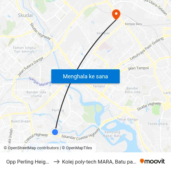 Opp Perling Heights to Kolej poly-tech MARA, Batu pahat map