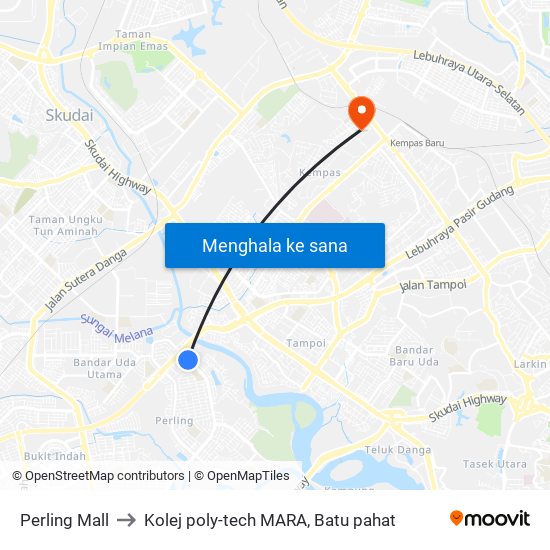 Perling Mall to Kolej poly-tech MARA, Batu pahat map