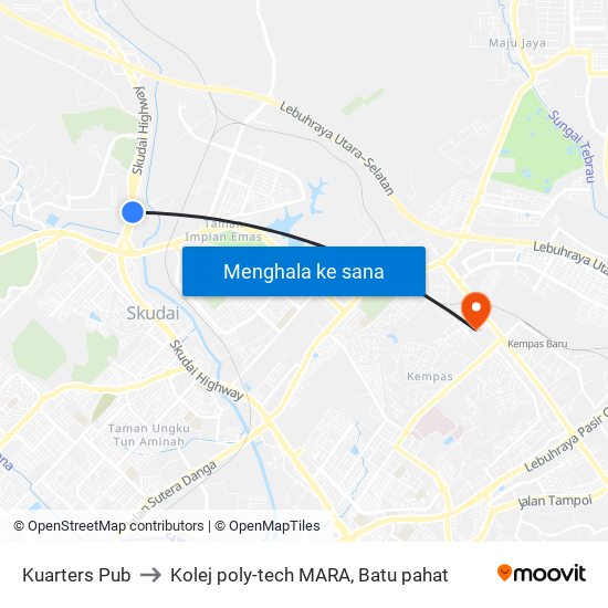 Kuarters Pub to Kolej poly-tech MARA, Batu pahat map