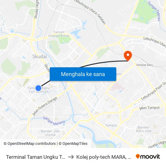 Terminal Taman Ungku Tun Aminah to Kolej poly-tech MARA, Batu pahat map