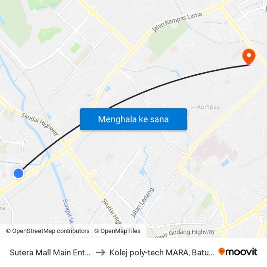 Sutera Mall Main Entrance to Kolej poly-tech MARA, Batu pahat map