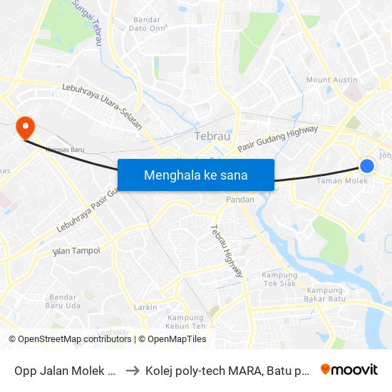 Opp Jalan Molek 2/1 to Kolej poly-tech MARA, Batu pahat map