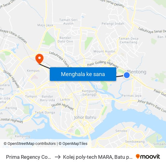 Prima Regency Condo to Kolej poly-tech MARA, Batu pahat map