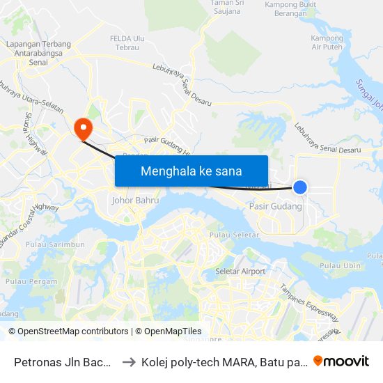 Petronas Kota Masai Bacang to Kolej poly-tech MARA, Batu pahat map