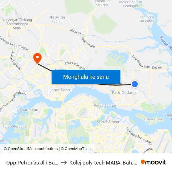 Opp Petronas Kota Masai Bacang to Kolej poly-tech MARA, Batu pahat map