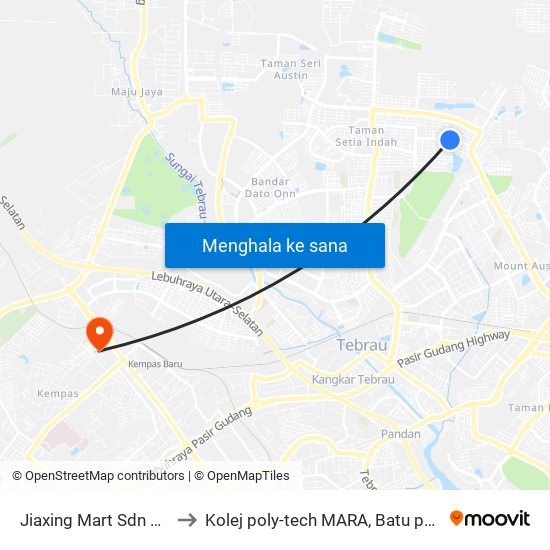 Jiaxing Mart Sdn Bhd to Kolej poly-tech MARA, Batu pahat map