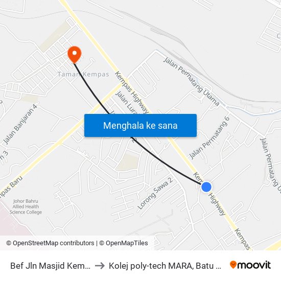 Bef Jln Masjid Kempas to Kolej poly-tech MARA, Batu pahat map
