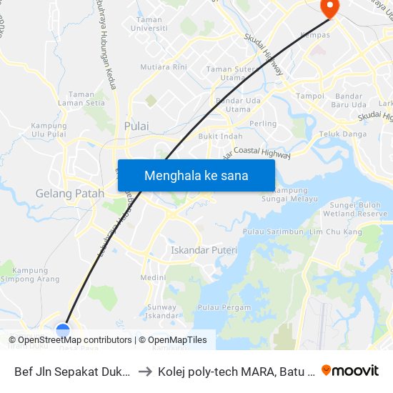 Bef Jln Sepakat Duku Kiri to Kolej poly-tech MARA, Batu pahat map