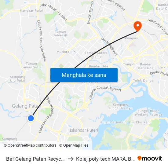 Bef Gelang Patah Recycle Trading to Kolej poly-tech MARA, Batu pahat map