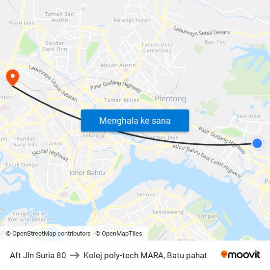 Aft Jln Suria 80 to Kolej poly-tech MARA, Batu pahat map