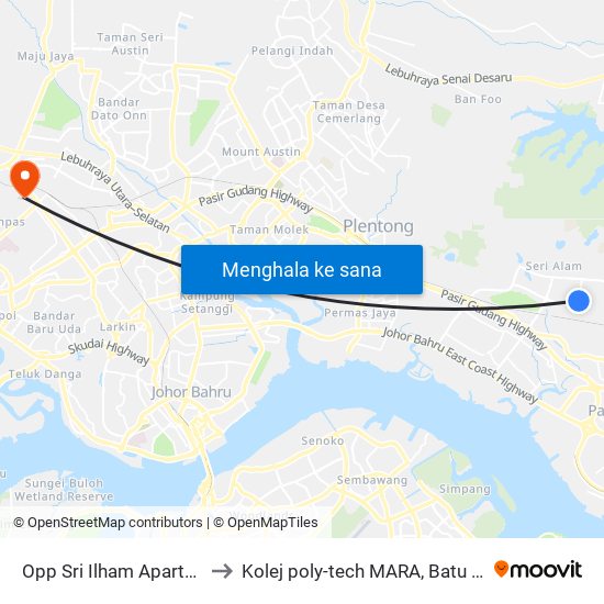 Opp Pangsapuri Sri Ilham to Kolej poly-tech MARA, Batu pahat map