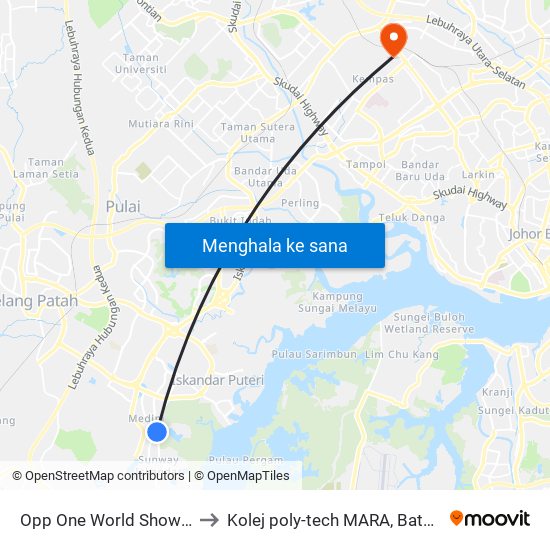 Opp One World Showroom to Kolej poly-tech MARA, Batu pahat map