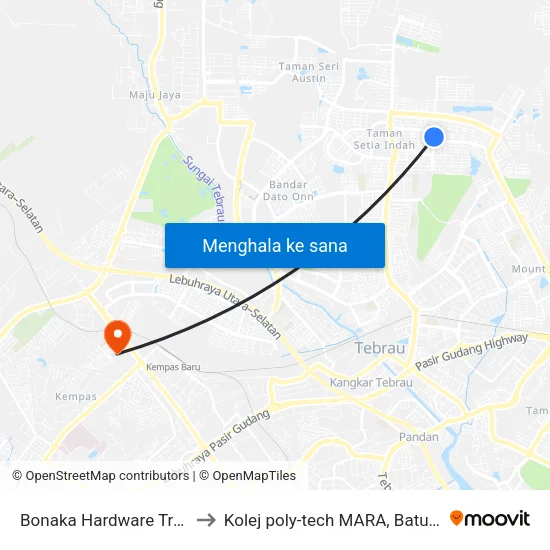 Bonaka Hardware Trading to Kolej poly-tech MARA, Batu pahat map