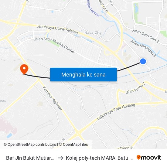 Bef Jln Bukit Mutiara 10 to Kolej poly-tech MARA, Batu pahat map