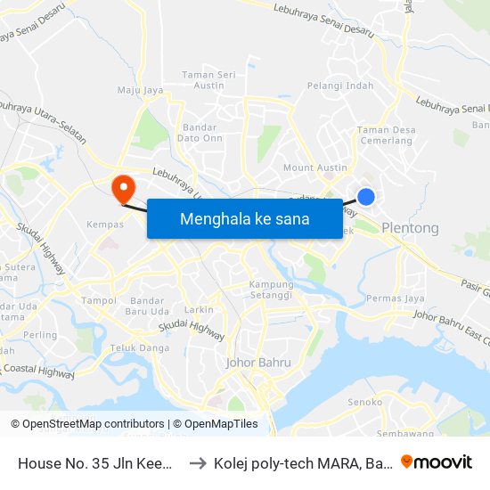 House No. 35 Jln Keembong 2 to Kolej poly-tech MARA, Batu pahat map