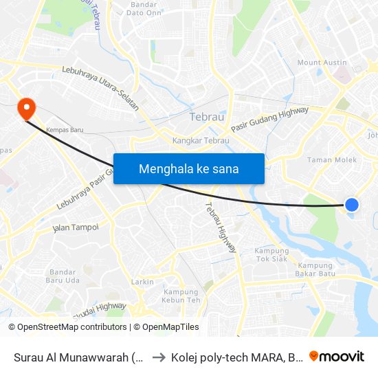 Surau Al Munawwarah (0007721) to Kolej poly-tech MARA, Batu pahat map